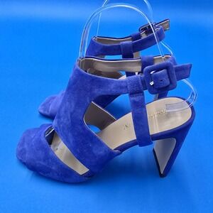 Enzo Angiolini Trudy‎ Blue Suede Block Heel Sz 6.5 EU 37